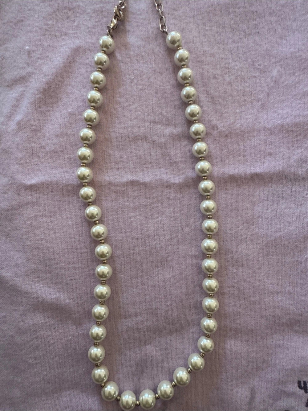Pearl-Style Beaded Necklace in White & Gold